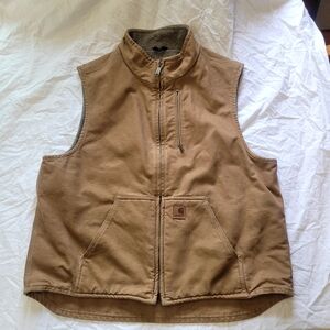 Carhartt Men's Brown Washed Duck Mock Neck Sherpa Lined Vest